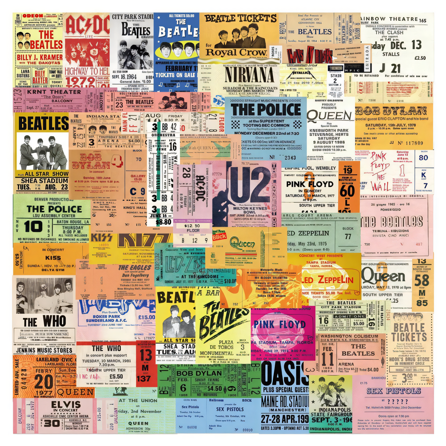 Autocollants | Billets de concerts de légendes du rock